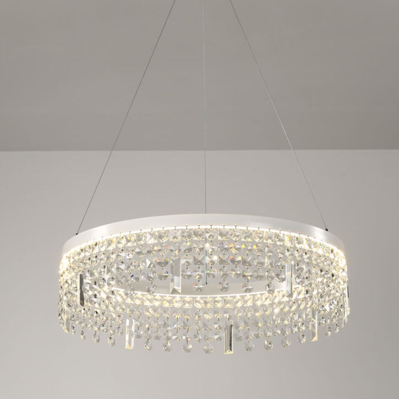 Ring/Dual-Tiered Chandelier Lamp Contemporary Faceted Crystal LED Silver Suspension Lighting in Warm/White Light Clearhalo 'Ceiling Lights' 'Chandeliers' 'Clear' 'Industrial' 'Modern Chandeliers' 'Modern' 'Tiffany' 'Traditional Chandeliers' Lighting' 1431140