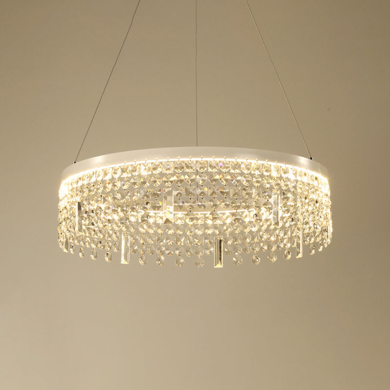Ring/Dual-Tiered Chandelier Lamp Contemporary Faceted Crystal LED Silver Suspension Lighting in Warm/White Light Clear Warm A Clearhalo 'Ceiling Lights' 'Chandeliers' 'Clear' 'Industrial' 'Modern Chandeliers' 'Modern' 'Tiffany' 'Traditional Chandeliers' Lighting' 1431141