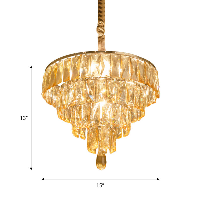 Modern Style Tapered Suspension Lamp Clear Rectangle-Cut Crystal 4 Heads Nickel Chandelier Lighting Clearhalo 'Ceiling Lights' 'Chandeliers' 'Clear' 'Industrial' 'Modern Chandeliers' 'Modern' 'Tiffany' 'Traditional Chandeliers' Lighting' 1431146