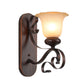 Brown Single Bulb Sconce Light Countryside Frosted Glass Blossom Wall Lighting Fixture with Scroll Arm Clearhalo 'Wall Lamps & Sconces' 'Wall Lights' Lighting' 1431179
