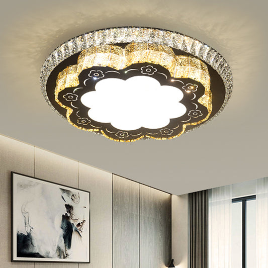Faceted Glass Floral Ceiling Lighting Modern LED Flush Mount Light Fixture in Chrome for Sleeping Room Chrome B Clearhalo 'Ceiling Lights' 'Close To Ceiling Lights' 'Close to ceiling' 'Flush mount' Lighting' 1431278