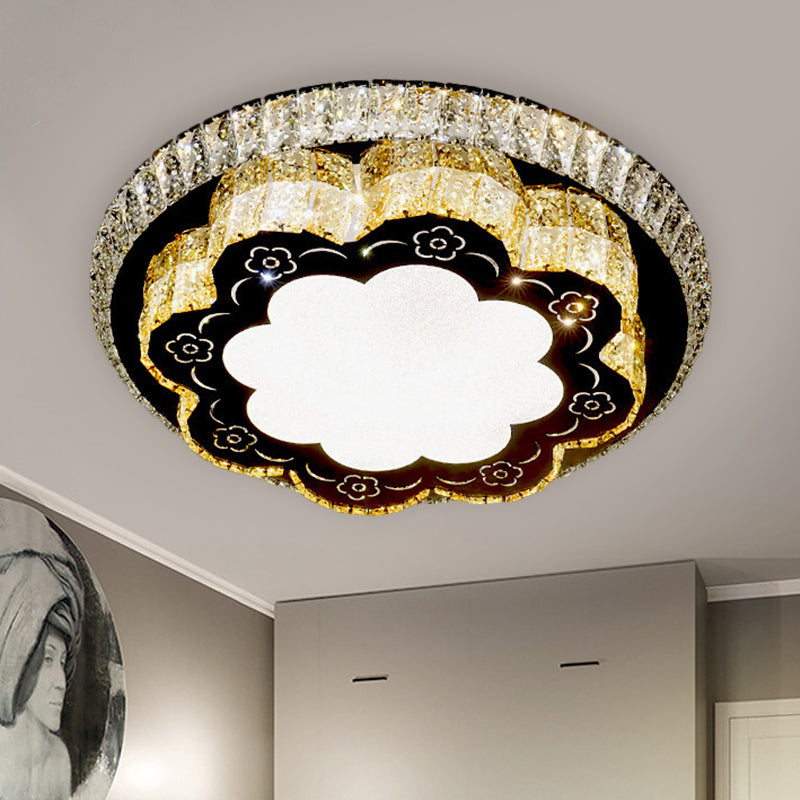 Faceted Glass Floral Ceiling Lighting Modern LED Flush Mount Light Fixture in Chrome for Sleeping Room Clearhalo 'Ceiling Lights' 'Close To Ceiling Lights' 'Close to ceiling' 'Flush mount' Lighting' 1431279