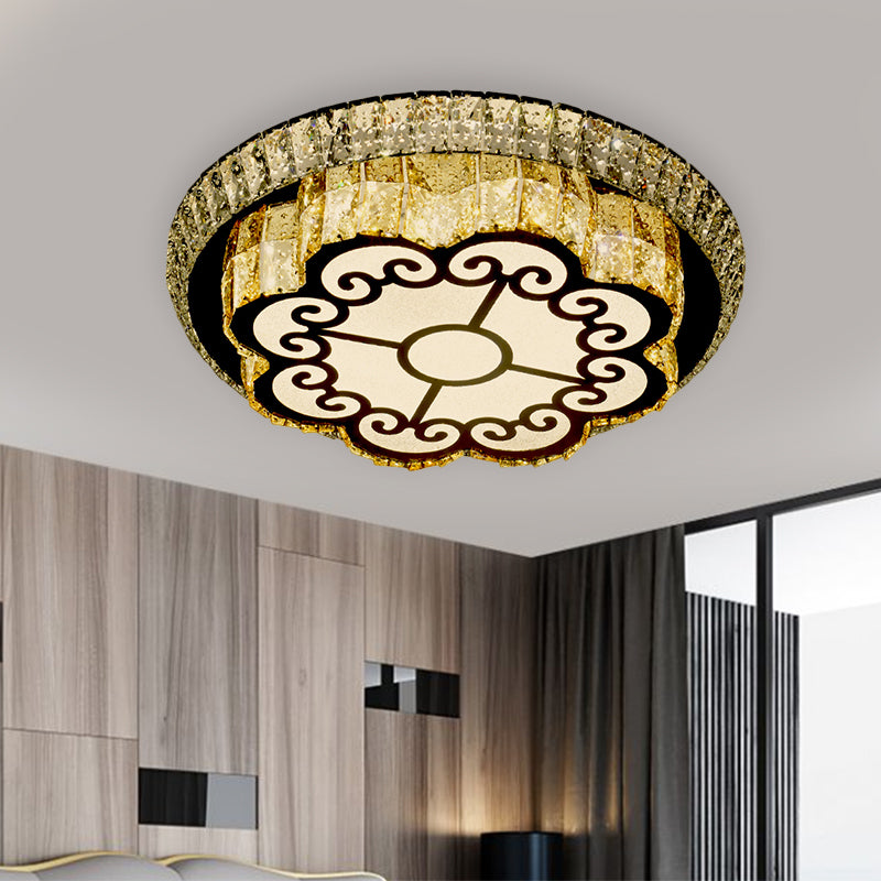 Faceted Glass Floral Ceiling Lighting Modern LED Flush Mount Light Fixture in Chrome for Sleeping Room Chrome A Clearhalo 'Ceiling Lights' 'Close To Ceiling Lights' 'Close to ceiling' 'Flush mount' Lighting' 1431282