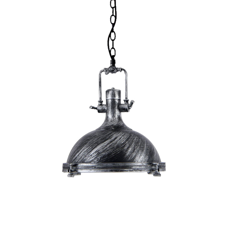 Bowl Shade Iron Ceiling Pendant Vintage Style 1 Light Coffee Shop Hanging Ceiling Light in Aged Silver/Bronze/Rust Clearhalo 'Art Deco Pendants' 'Cast Iron' 'Ceiling Lights' 'Ceramic' 'Crystal' 'Industrial Pendants' 'Industrial' 'Metal' 'Middle Century Pendants' 'Pendant Lights' 'Pendants' 'Tiffany' Lighting' 143130