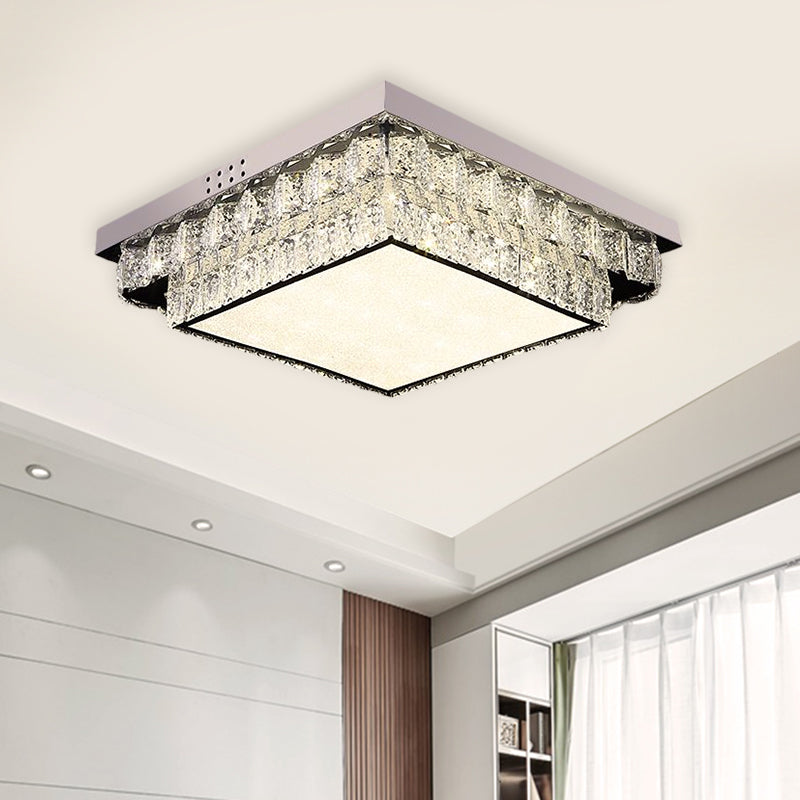 Chrome Square/Round Flush Light Fixture Modern Style Crystal Block LED Close to Ceiling Lamp for Bedroom Clearhalo 'Ceiling Lights' 'Close To Ceiling Lights' 'Close to ceiling' 'Flush mount' Lighting' 1431334