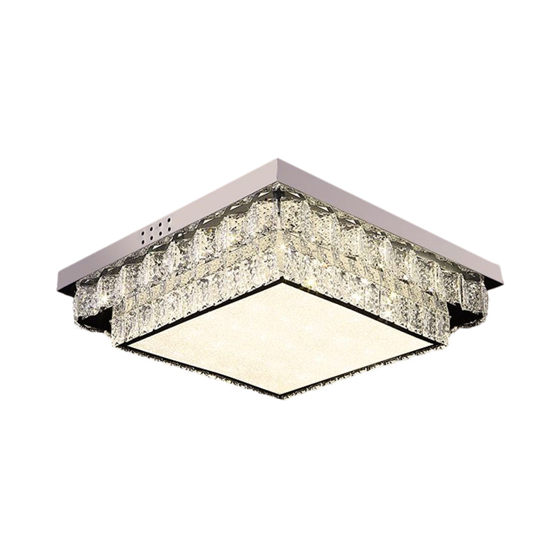 Chrome Square/Round Flush Light Fixture Modern Style Crystal Block LED Close to Ceiling Lamp for Bedroom Clearhalo 'Ceiling Lights' 'Close To Ceiling Lights' 'Close to ceiling' 'Flush mount' Lighting' 1431335