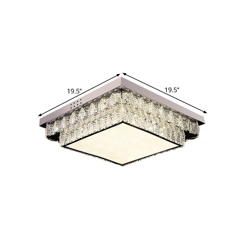Chrome Square/Round Flush Light Fixture Modern Style Crystal Block LED Close to Ceiling Lamp for Bedroom Clearhalo 'Ceiling Lights' 'Close To Ceiling Lights' 'Close to ceiling' 'Flush mount' Lighting' 1431336