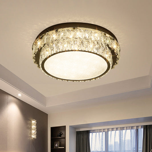 Chrome Square/Round Flush Light Fixture Modern Style Crystal Block LED Close to Ceiling Lamp for Bedroom Chrome Round Clearhalo 'Ceiling Lights' 'Close To Ceiling Lights' 'Close to ceiling' 'Flush mount' Lighting' 1431337