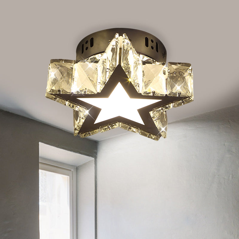 LED Hallway Flush Light Fixture Modern Chrome Close to Ceiling Lighting with Star/Loving Heart Crystal Prisms Shade Clearhalo 'Ceiling Lights' 'Close To Ceiling Lights' 'Close to ceiling' 'Flush mount' Lighting' 1431356