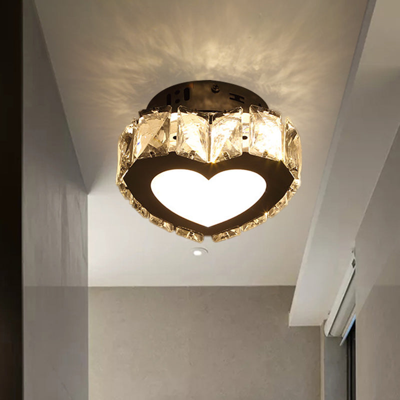 LED Hallway Flush Light Fixture Modern Chrome Close to Ceiling Lighting with Star/Loving Heart Crystal Prisms Shade Clearhalo 'Ceiling Lights' 'Close To Ceiling Lights' 'Close to ceiling' 'Flush mount' Lighting' 1431360