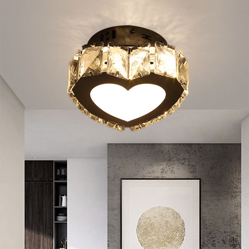 LED Hallway Flush Light Fixture Modern Chrome Close to Ceiling Lighting with Star/Loving Heart Crystal Prisms Shade Clearhalo 'Ceiling Lights' 'Close To Ceiling Lights' 'Close to ceiling' 'Flush mount' Lighting' 1431361