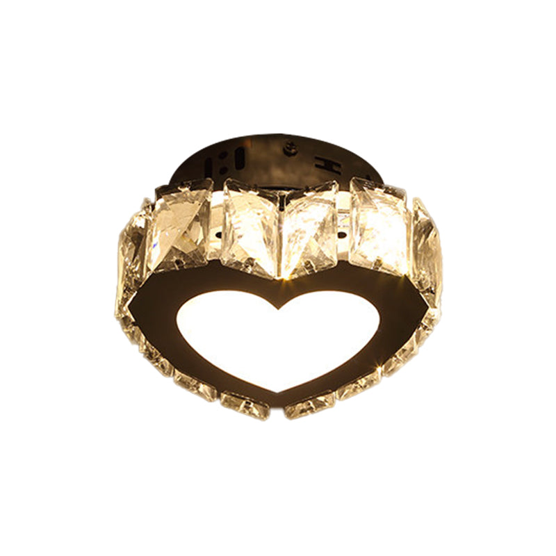 LED Hallway Flush Light Fixture Modern Chrome Close to Ceiling Lighting with Star/Loving Heart Crystal Prisms Shade Clearhalo 'Ceiling Lights' 'Close To Ceiling Lights' 'Close to ceiling' 'Flush mount' Lighting' 1431362