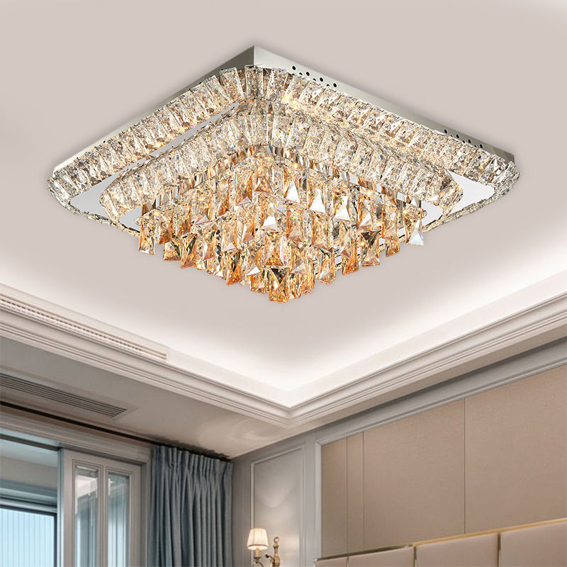 LED Square Flush-Mount Light Fixture Modern Crystal Block Close to Ceiling Lighting in Chrome - Clearhalo - 'Ceiling Lights' - 'Close To Ceiling Lights' - 'Close to ceiling' - 'Flush mount' - Lighting' - 1431392