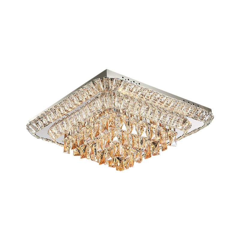 LED Square Flush-Mount Light Fixture Modern Crystal Block Close to Ceiling Lighting in Chrome - Clearhalo - 'Ceiling Lights' - 'Close To Ceiling Lights' - 'Close to ceiling' - 'Flush mount' - Lighting' - 1431393