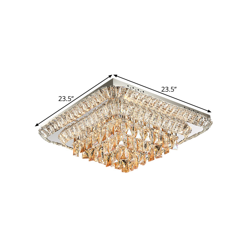 LED Square Flush-Mount Light Fixture Modern Crystal Block Close to Ceiling Lighting in Chrome - Clearhalo - 'Ceiling Lights' - 'Close To Ceiling Lights' - 'Close to ceiling' - 'Flush mount' - Lighting' - 1431394