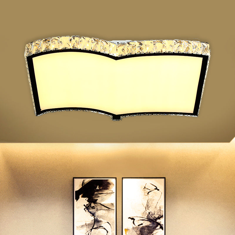 Book-Shape LED Flush Mount Light Contemporary Cut Crystal Study Room Ceiling Lamp in Chrome, 19.5"/27.5" Wide