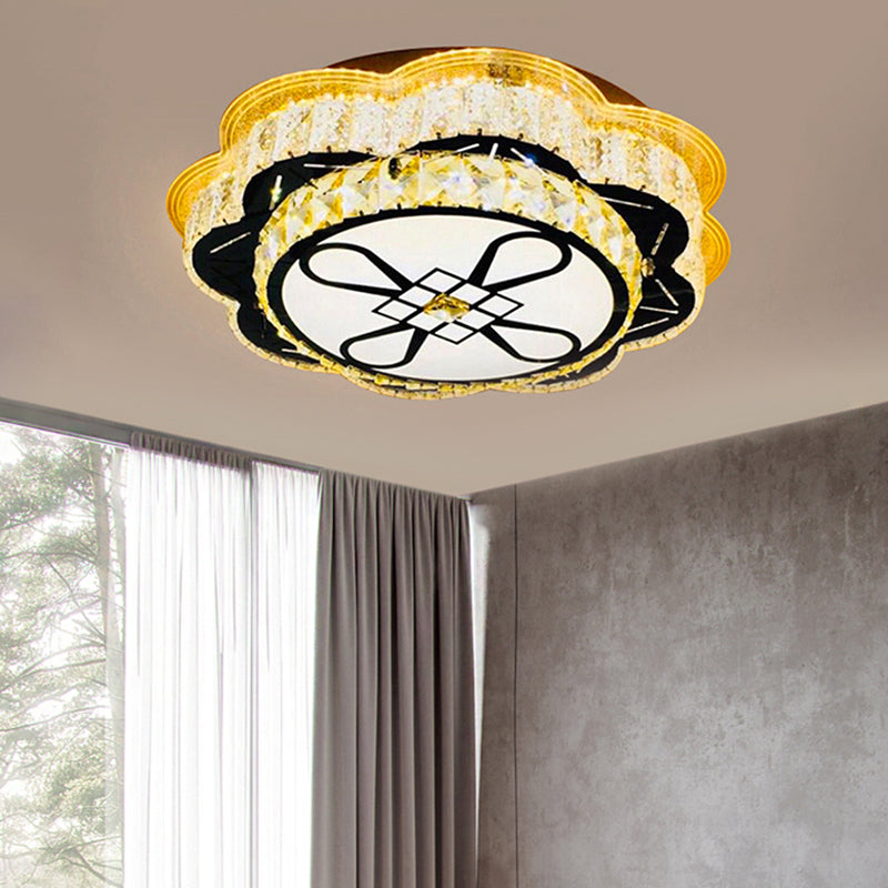 19.5"/23.5" Wide Modern Floral Flushmount Faceted Clear Glass LED Drawing Room Ceiling Flush in Chrome Clearhalo 'Ceiling Lights' 'Close To Ceiling Lights' 'Close to ceiling' 'Flush mount' Lighting' 1431426