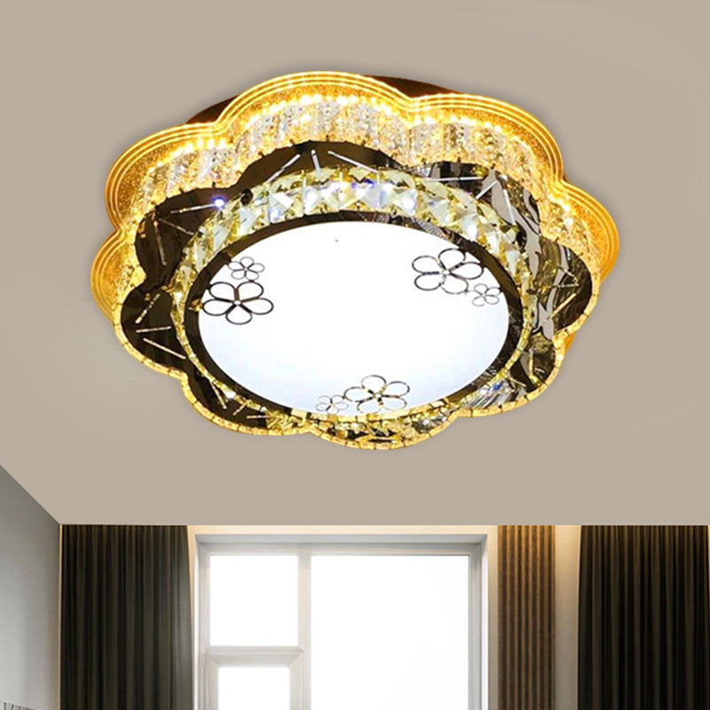 19.5"/23.5" Wide Modern Floral Flushmount Faceted Clear Glass LED Drawing Room Ceiling Flush in Chrome Clearhalo 'Ceiling Lights' 'Close To Ceiling Lights' 'Close to ceiling' 'Flush mount' Lighting' 1431430