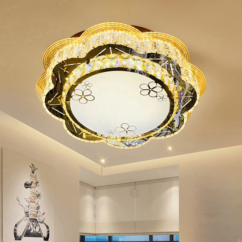 19.5"/23.5" Wide Modern Floral Flushmount Faceted Clear Glass LED Drawing Room Ceiling Flush in Chrome Clearhalo 'Ceiling Lights' 'Close To Ceiling Lights' 'Close to ceiling' 'Flush mount' Lighting' 1431431