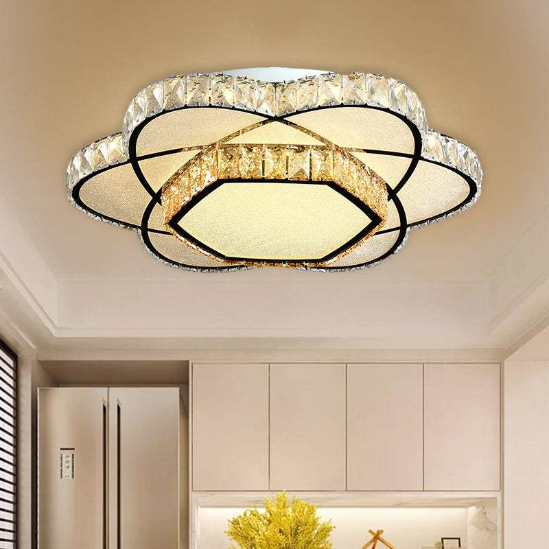 Faceted Crystal Bloom Ceiling Light Contemporary LED Flush Mount Lighting in Chrome for Dining Room