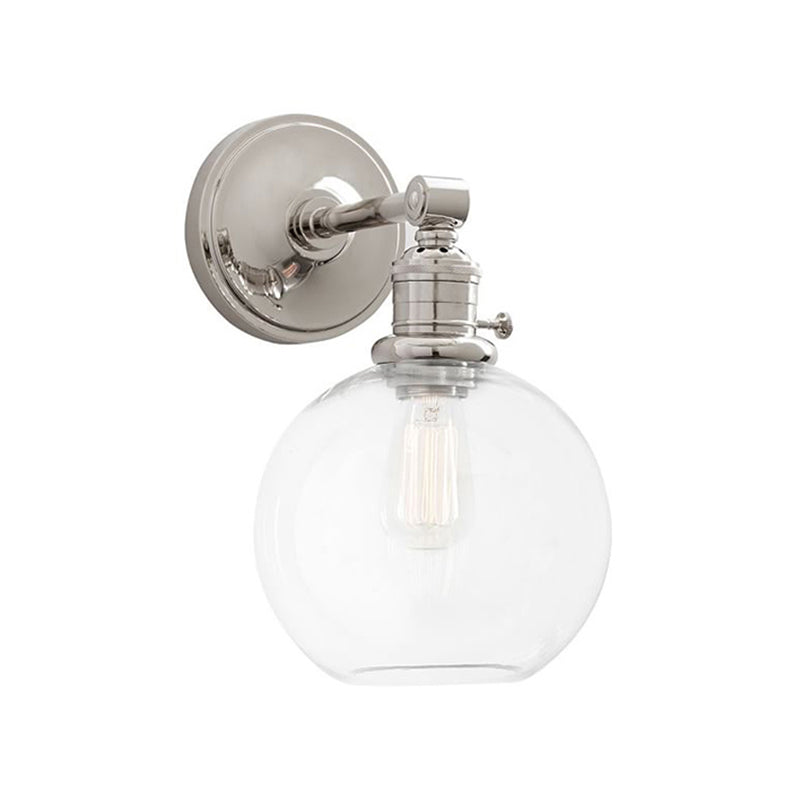 Clear Glass Chrome/Nickel Sconce Light Globe 1-Light Industrial Wall Lamp Fixture for Living Room Clearhalo 'Art deco wall lights' 'Cast Iron' 'Glass' 'Industrial wall lights' 'Industrial' 'Middle century wall lights' 'Modern' 'Rustic wall lights' 'Tiffany' 'Traditional wall lights' 'Wall Lamps & Sconces' 'Wall Lights' Lighting' 143145