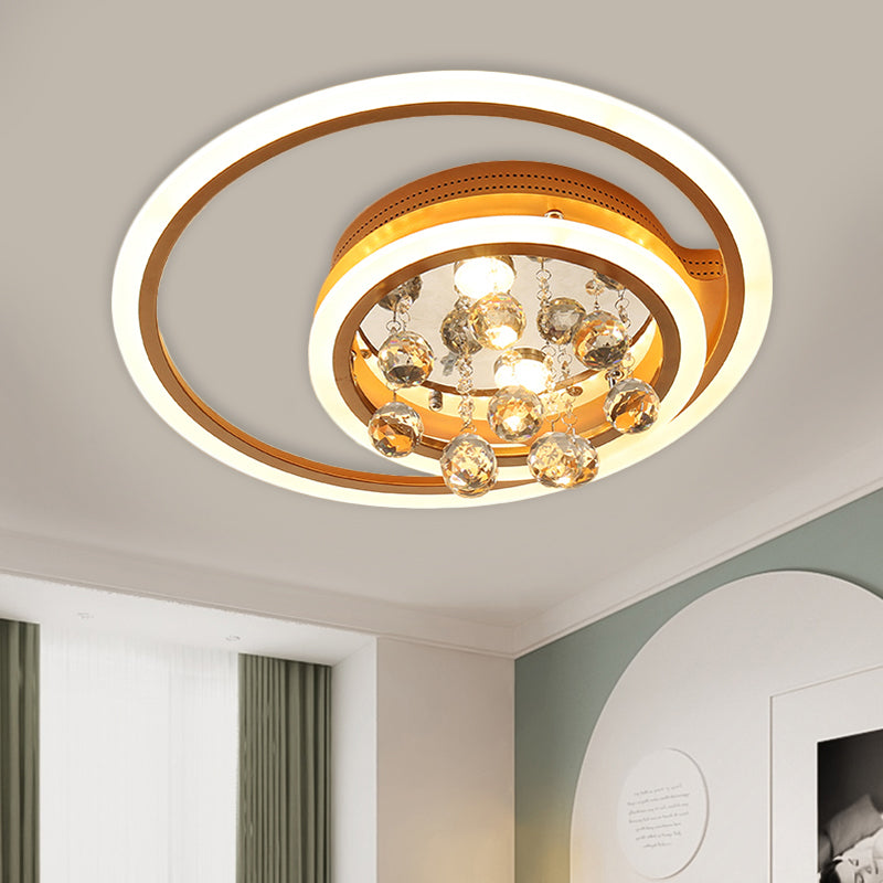LED Parlor Flush Mount Lamp Modern Gold Close to Ceiling Lighting Fixture with Triangle/Round/Loving Heart Crystal Shade - Gold - Round - Clearhalo - 'Ceiling Lights' - 'Close To Ceiling Lights' - 'Close to ceiling' - 'Flush mount' - Lighting' - 1431455