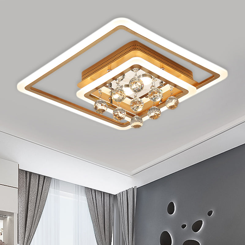 LED Parlor Flush Mount Lamp Modern Gold Close to Ceiling Lighting Fixture with Triangle/Round/Loving Heart Crystal Shade - Gold - Square Plate - Clearhalo - 'Ceiling Lights' - 'Close To Ceiling Lights' - 'Close to ceiling' - 'Flush mount' - Lighting' - 1431459