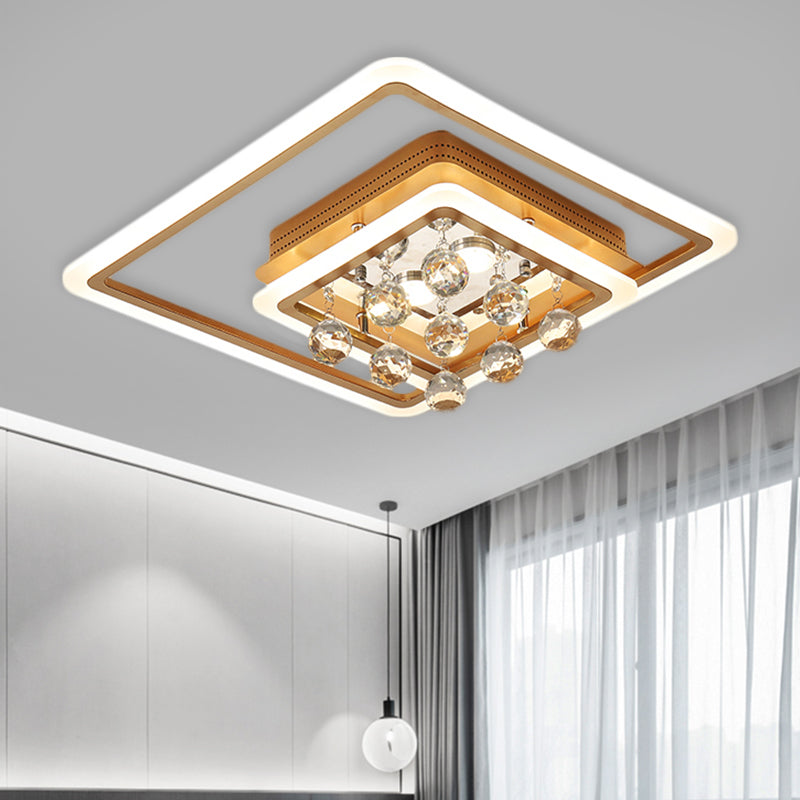LED Parlor Flush Mount Lamp Modern Gold Close to Ceiling Lighting Fixture with Triangle/Round/Loving Heart Crystal Shade - Clearhalo - 'Ceiling Lights' - 'Close To Ceiling Lights' - 'Close to ceiling' - 'Flush mount' - Lighting' - 1431461