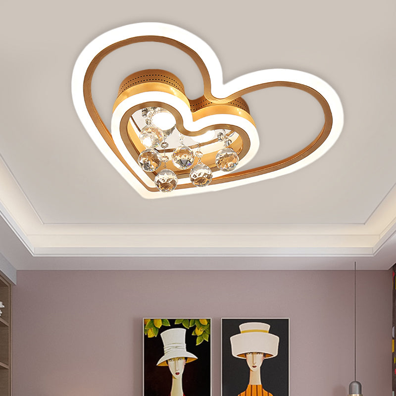 LED Parlor Flush Mount Lamp Modern Gold Close to Ceiling Lighting Fixture with Triangle/Round/Loving Heart Crystal Shade - Gold - Loving Heart - Clearhalo - 'Ceiling Lights' - 'Close To Ceiling Lights' - 'Close to ceiling' - 'Flush mount' - Lighting' - 1431464