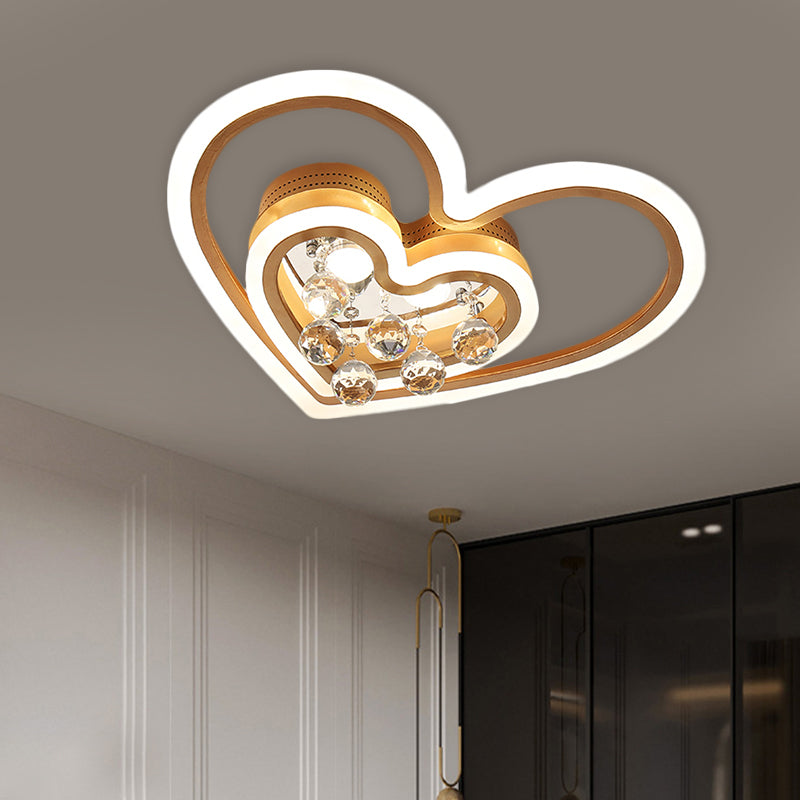 LED Parlor Flush Mount Lamp Modern Gold Close to Ceiling Lighting Fixture with Triangle/Round/Loving Heart Crystal Shade - Clearhalo - 'Ceiling Lights' - 'Close To Ceiling Lights' - 'Close to ceiling' - 'Flush mount' - Lighting' - 1431465