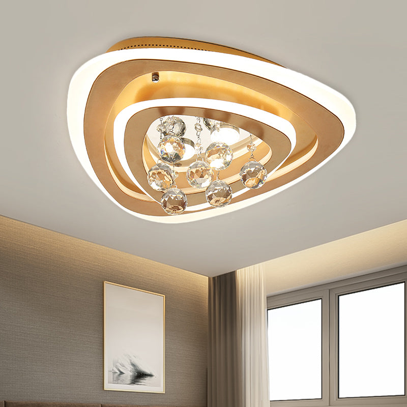 LED Parlor Flush Mount Lamp Modern Gold Close to Ceiling Lighting Fixture with Triangle/Round/Loving Heart Crystal Shade - Gold - Triangle - Clearhalo - 'Ceiling Lights' - 'Close To Ceiling Lights' - 'Close to ceiling' - 'Flush mount' - Lighting' - 1431469