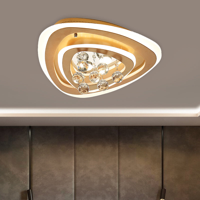 LED Parlor Flush Mount Lamp Modern Gold Close to Ceiling Lighting Fixture with Triangle/Round/Loving Heart Crystal Shade - Clearhalo - 'Ceiling Lights' - 'Close To Ceiling Lights' - 'Close to ceiling' - 'Flush mount' - Lighting' - 1431470