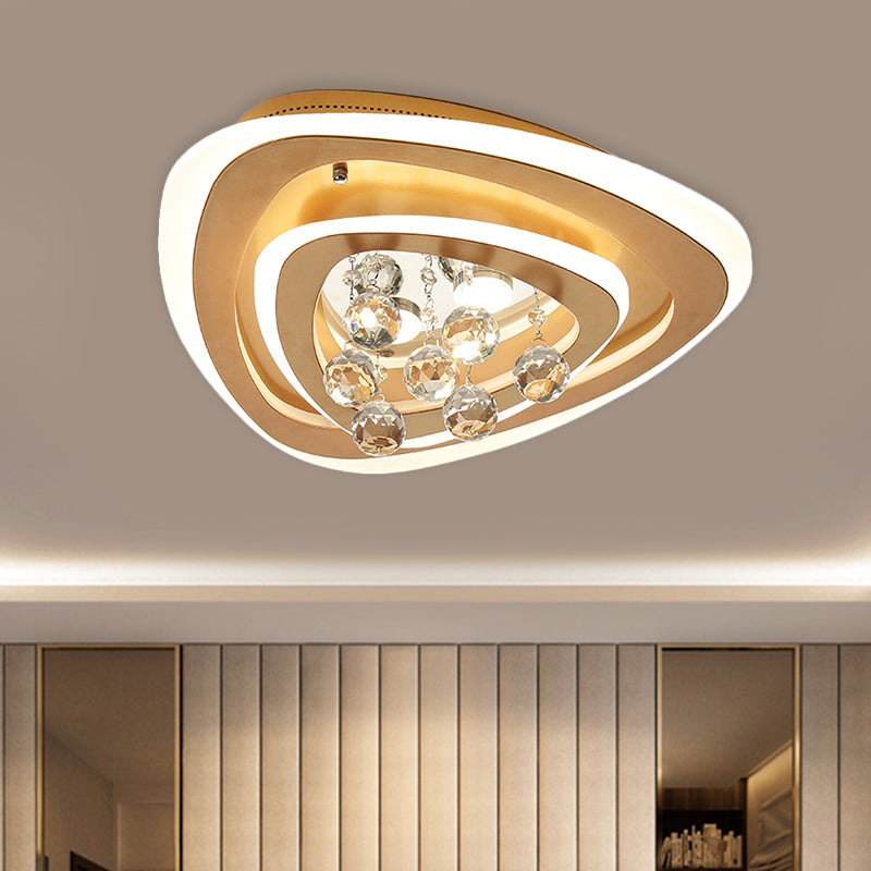 LED Parlor Flush Mount Lamp Modern Gold Close to Ceiling Lighting Fixture with Triangle/Round/Loving Heart Crystal Shade - Clearhalo - 'Ceiling Lights' - 'Close To Ceiling Lights' - 'Close to ceiling' - 'Flush mount' - Lighting' - 1431471