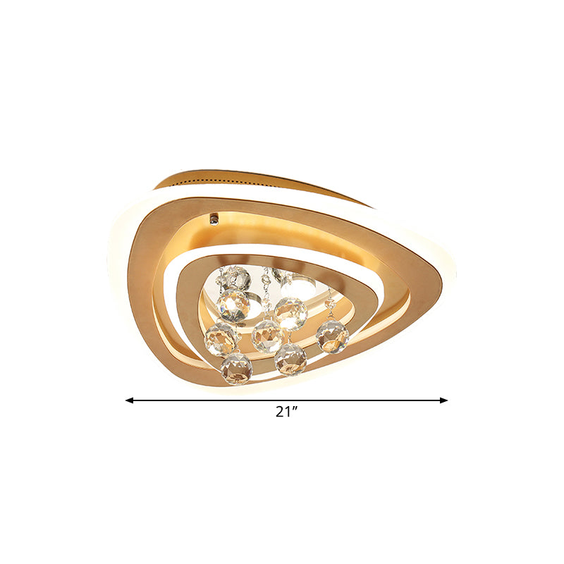 LED Parlor Flush Mount Lamp Modern Gold Close to Ceiling Lighting Fixture with Triangle/Round/Loving Heart Crystal Shade - Clearhalo - 'Ceiling Lights' - 'Close To Ceiling Lights' - 'Close to ceiling' - 'Flush mount' - Lighting' - 1431473