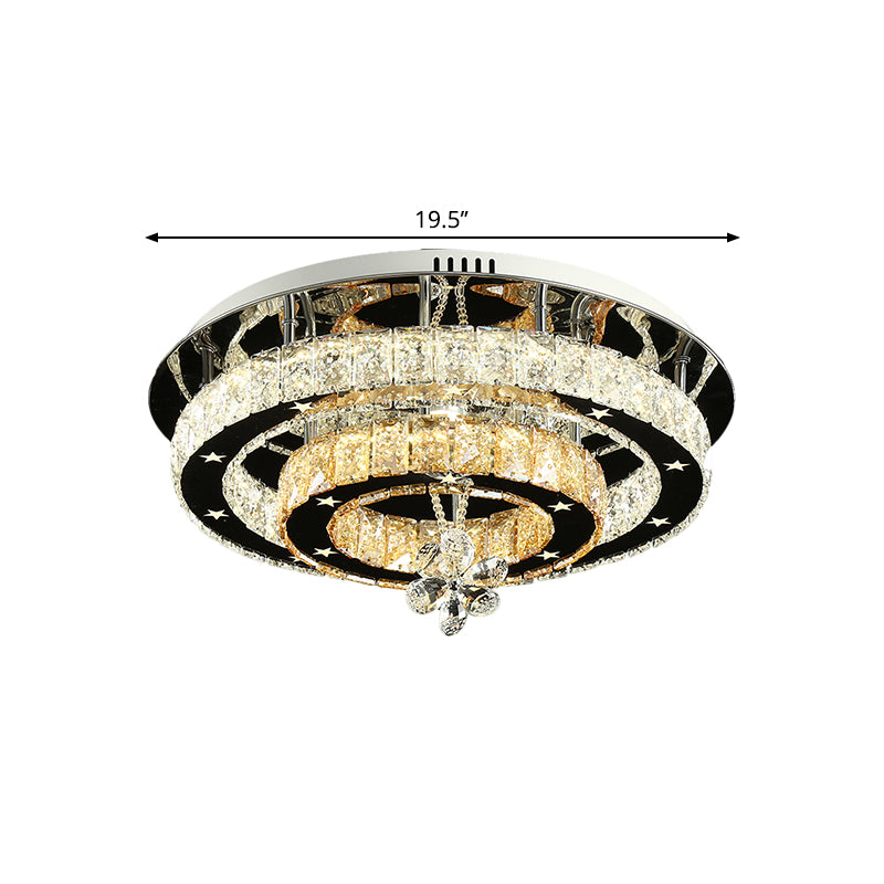 Cut Crystal Ring Ceiling Light Contemporary Chrome LED Flush Mount Lamp with Star Design, 15.5"/19.5" Wide