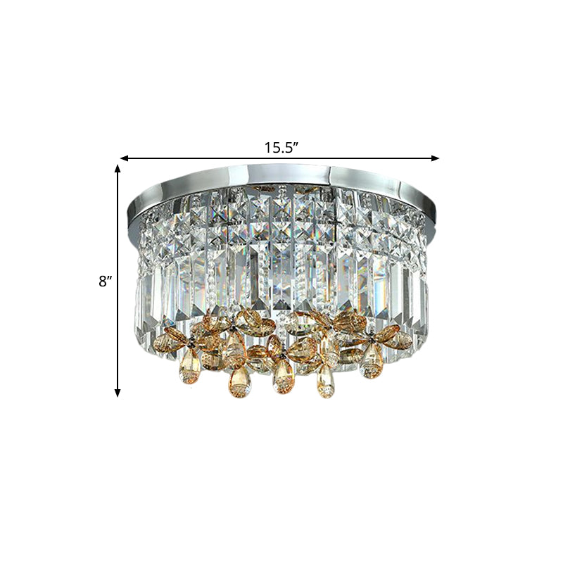 10"/15.5" Wide Chrome Cylinder Flush Light Modern Crystal Prisms LED Close to Ceiling Lighting Fixture for Doorway Clearhalo 'Ceiling Lights' 'Close To Ceiling Lights' 'Close to ceiling' 'Flush mount' Lighting' 1431494