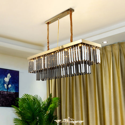 10 Heads Dining Room Island Lighting Modern Gold Suspension Pendant with 2-Tier Rectangle-Cut Crystal Shade, 23.5"/31.5" Wide Clearhalo 'Ceiling Lights' 'Island Lights' Lighting' 1431516