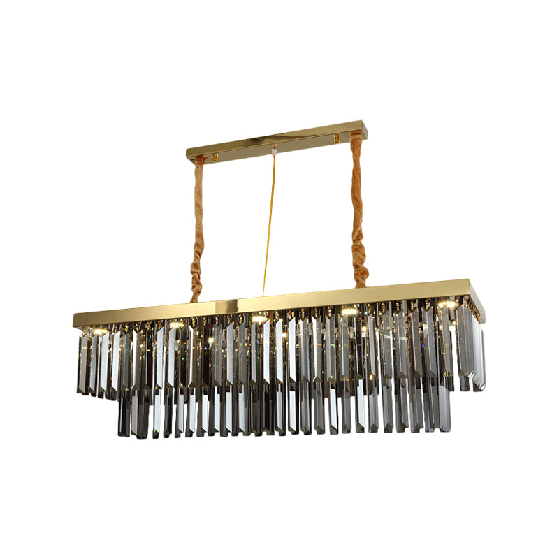 10 Heads Dining Room Island Lighting Modern Gold Suspension Pendant with 2-Tier Rectangle-Cut Crystal Shade, 23.5"/31.5" Wide Clearhalo 'Ceiling Lights' 'Island Lights' Lighting' 1431517
