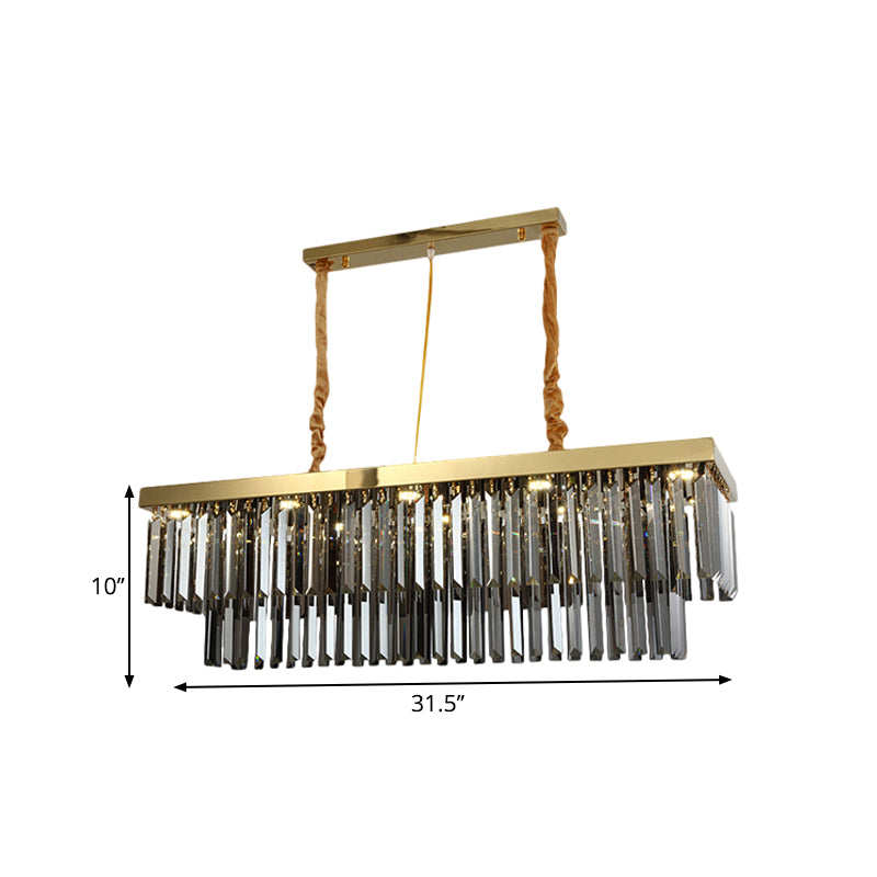 10 Heads Dining Room Island Lighting Modern Gold Suspension Pendant with 2-Tier Rectangle-Cut Crystal Shade, 23.5"/31.5" Wide Clearhalo 'Ceiling Lights' 'Island Lights' Lighting' 1431519