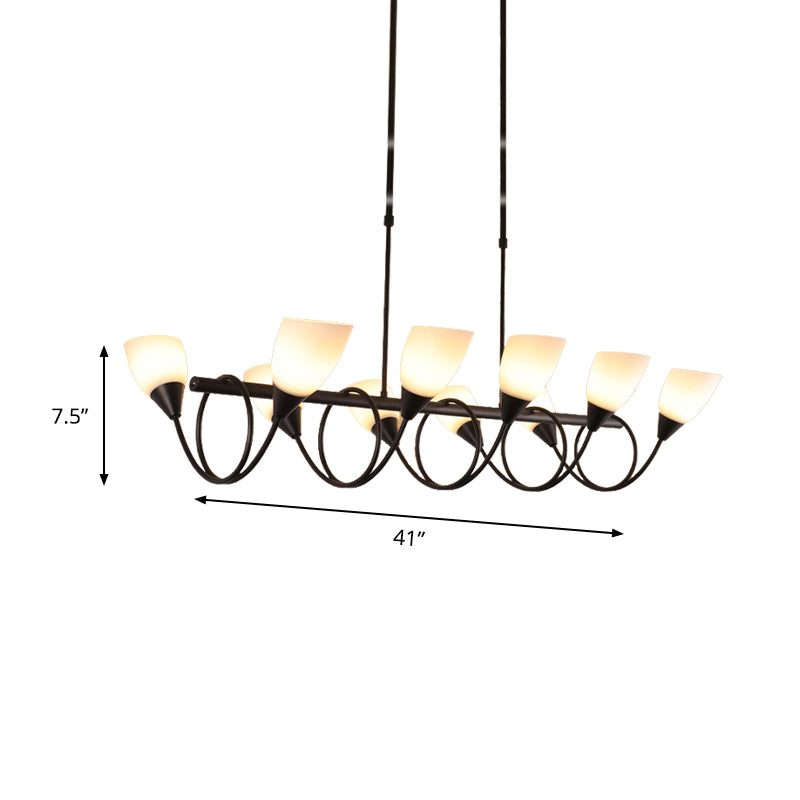 Black Cup Shape Chandelier Light Vintage 6/8/10 Lights White Glass Led Pendant Lamp Kit with Linear Design Clearhalo 'Ceiling Lights' 'Chandeliers' 'Modern Chandeliers' 'Modern' Lighting' 143152