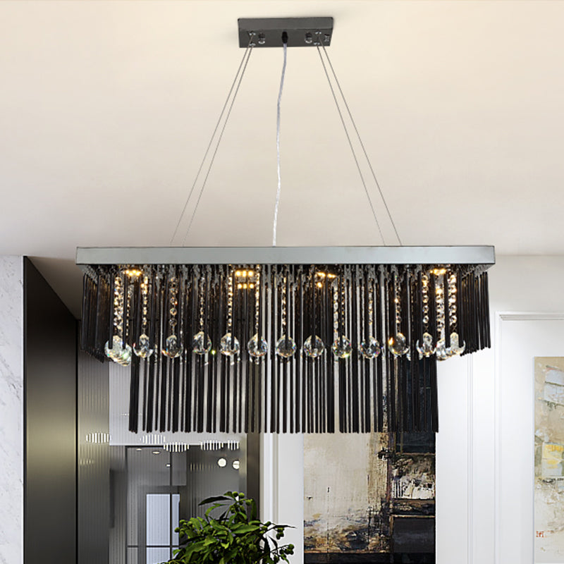 23.5"/31.5 Wide Rectangle Suspension Lamp Contemporary Crystal Orbs LED Island Light Fixture in Black Clearhalo 'Ceiling Lights' 'Island Lights' Lighting' 1431524