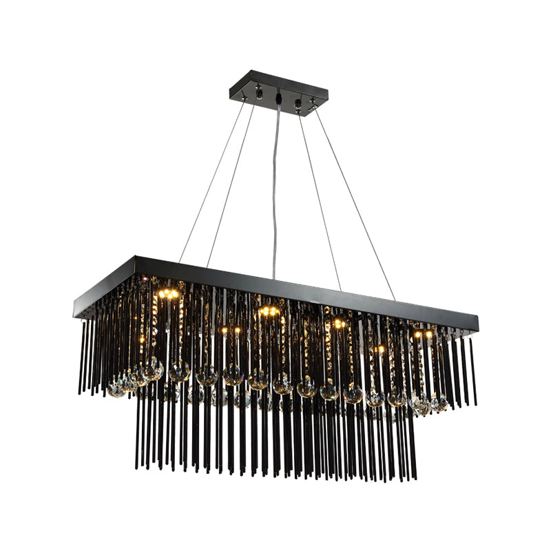 23.5"/31.5 Wide Rectangle Suspension Lamp Contemporary Crystal Orbs LED Island Light Fixture in Black Clearhalo 'Ceiling Lights' 'Island Lights' Lighting' 1431525