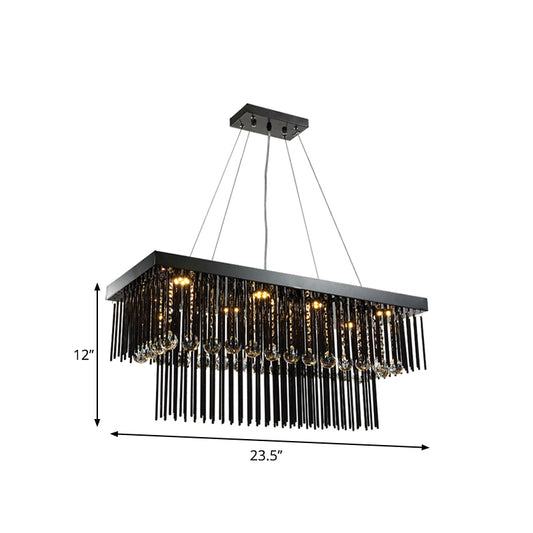 23.5"/31.5 Wide Rectangle Suspension Lamp Contemporary Crystal Orbs LED Island Light Fixture in Black Clearhalo 'Ceiling Lights' 'Island Lights' Lighting' 1431526