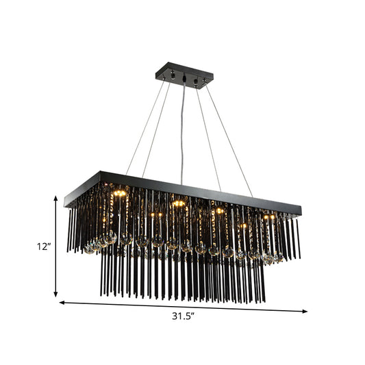 23.5"/31.5 Wide Rectangle Suspension Lamp Contemporary Crystal Orbs LED Island Light Fixture in Black Clearhalo 'Ceiling Lights' 'Island Lights' Lighting' 1431527