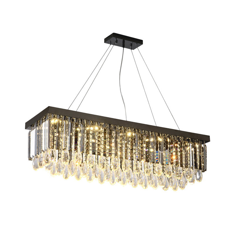 Rectangle Crystal Drip Island Pendant Modern Style Chrome LED Suspended Lighting Fixture, 23.5"/31.5" Wide Clearhalo 'Ceiling Lights' 'Island Lights' Lighting' 1431536