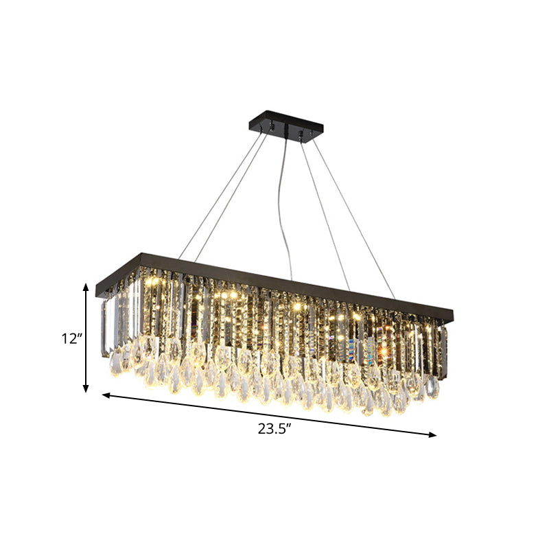 Rectangle Crystal Drip Island Pendant Modern Style Chrome LED Suspended Lighting Fixture, 23.5"/31.5" Wide Clearhalo 'Ceiling Lights' 'Island Lights' Lighting' 1431537