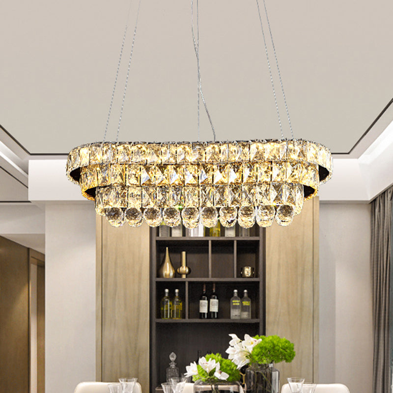 Tiered Restaurant Hanging Pendant Light Cut Crystal LED Contemporary Island Lamp in Chrome Chrome Clearhalo 'Ceiling Lights' 'Island Lights' Lighting' 1431543