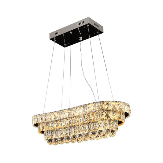 Tiered Restaurant Hanging Pendant Light Cut Crystal LED Contemporary Island Lamp in Chrome Clearhalo 'Ceiling Lights' 'Island Lights' Lighting' 1431544