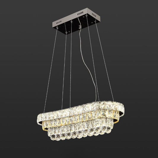 Tiered Restaurant Hanging Pendant Light Cut Crystal LED Contemporary Island Lamp in Chrome Clearhalo 'Ceiling Lights' 'Island Lights' Lighting' 1431545