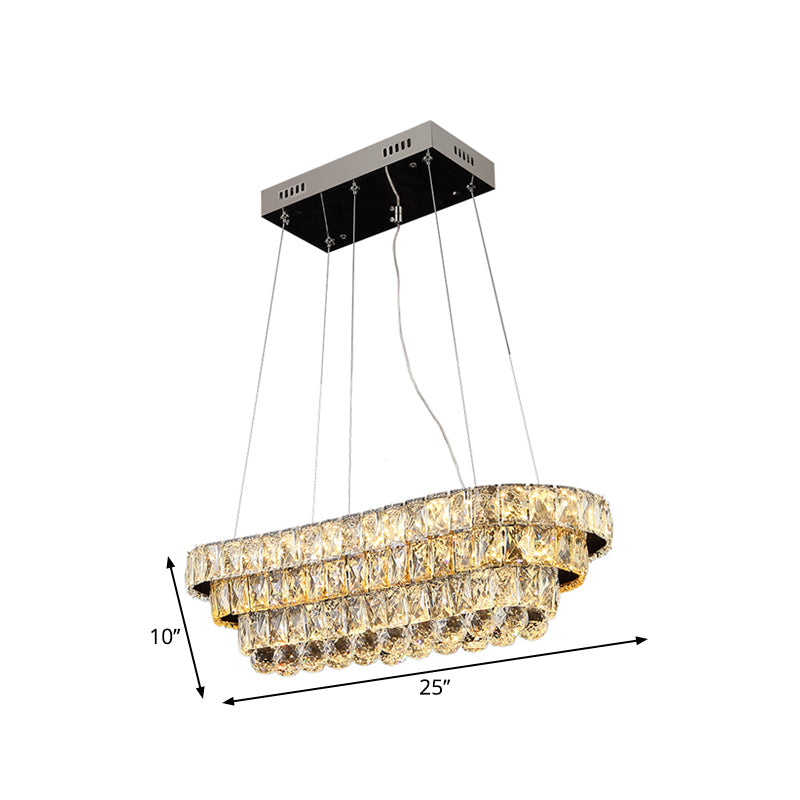 Tiered Restaurant Hanging Pendant Light Cut Crystal LED Contemporary Island Lamp in Chrome Clearhalo 'Ceiling Lights' 'Island Lights' Lighting' 1431546